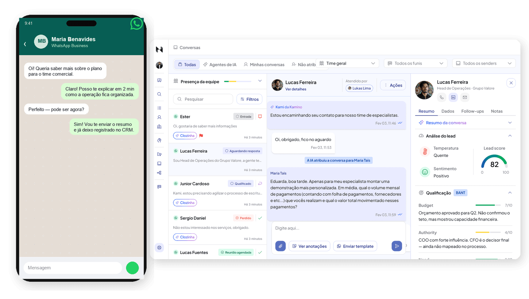 WhatsApp no celular ao lado da operação organizada na Nuvia